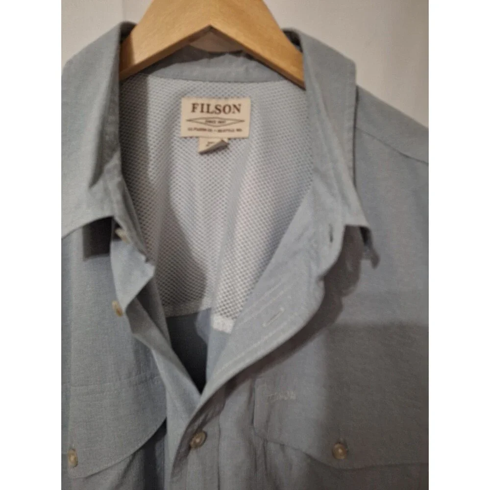Vintage Filson Mens Twin Lakes Shirt Sz XXL Vented Short Sleeve Button Up Camp